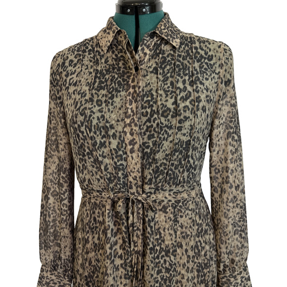 AllSaints Lizzy Patch Shirt Dress Leopard Print Asymmetric Long Sleeve Medium - Picture 3 of 9